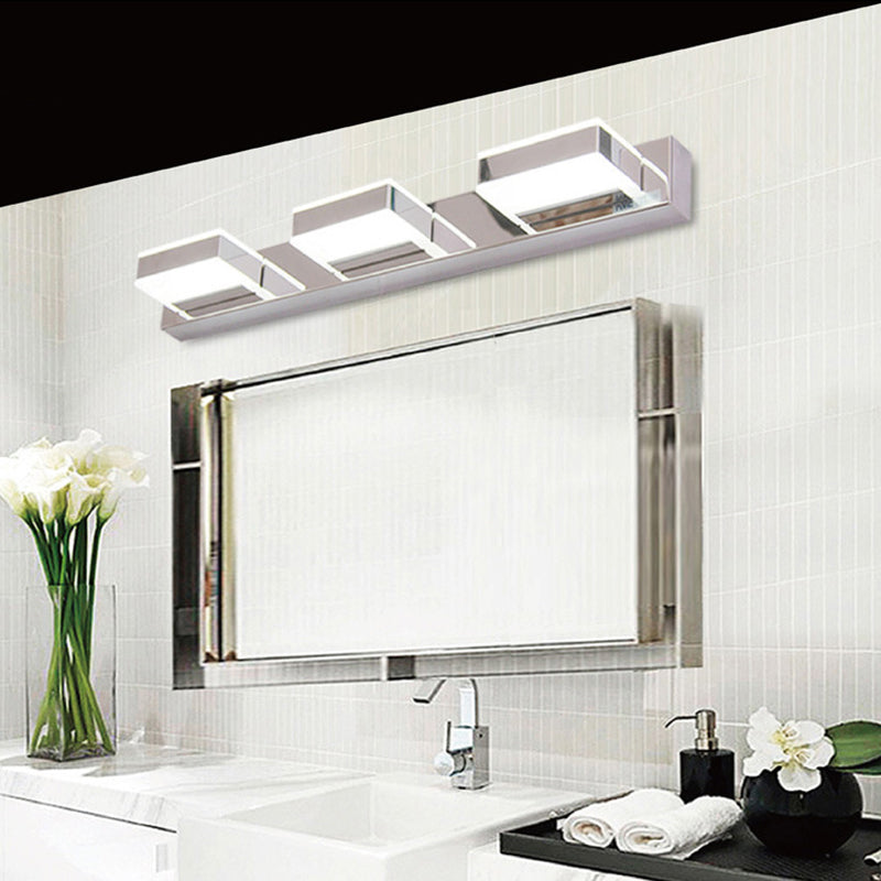 Modern Square Led Vanity Sconce With Stainless Steel & White Chrome Finish For Bath