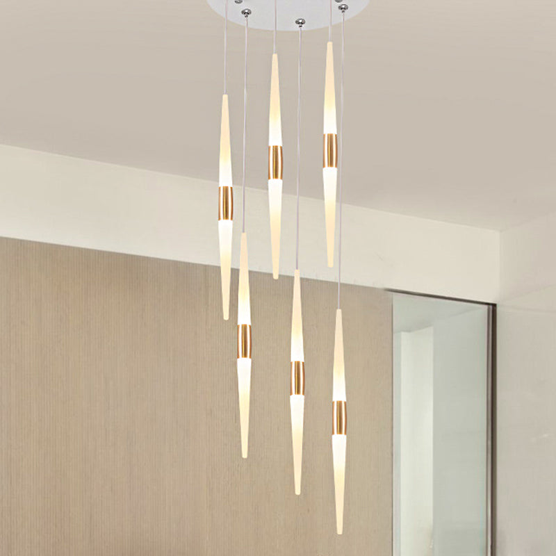 Modern Acrylic Flute Cluster Pendant Light - 5/6 Lights White/Warm 6 / White Warm