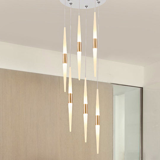 Modern Acrylic Flute Cluster Pendant Light - 5/6 Lights White/Warm 6 / White Warm