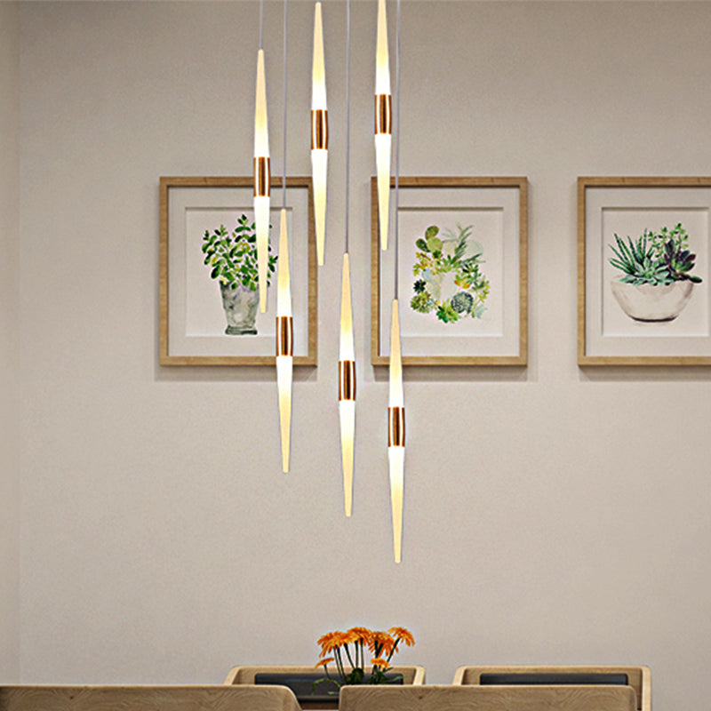 Modernist Acrylic Flute Pendant Light With Cluster Design - 5/6 Lights White Finish Ceiling Hanging