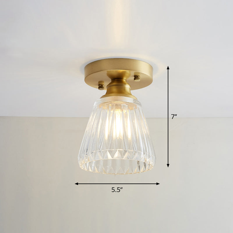 Brass Semi Flush Mount Ceiling Light For Aisle: Textured Glass 1 - Light Industrial Style