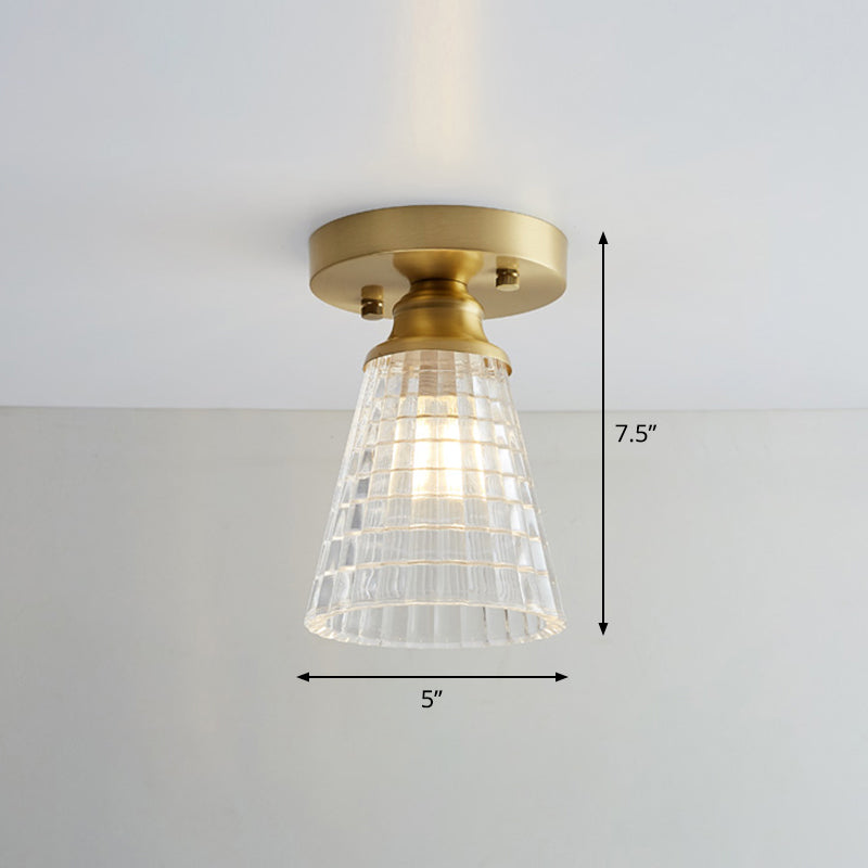 Brass Semi Flush Mount Ceiling Light For Aisle: Textured Glass 1 - Light Industrial Style