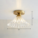 Brass Semi Flush Mount Ceiling Light For Aisle: Textured Glass 1-Light Industrial Style