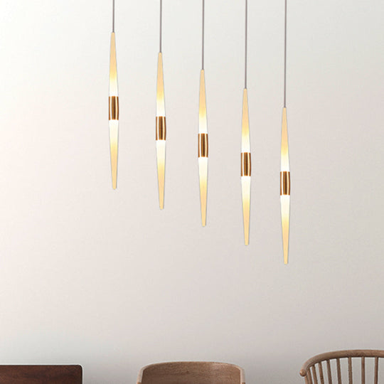 Modernist Acrylic Flute Pendant Light With Cluster Design - 5/6 Lights White Finish Ceiling Hanging