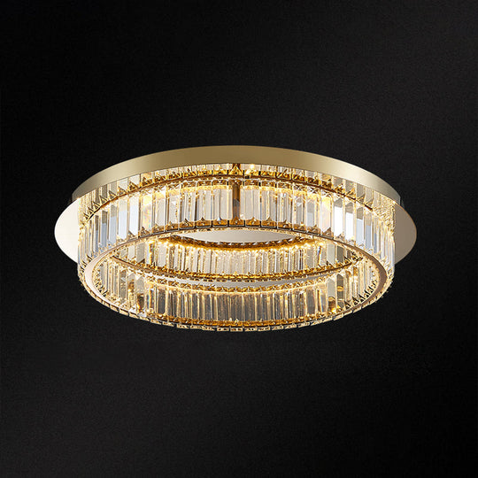 Modern Gold Flushmount Ceiling Light For Bedroom With Prismatic K9 Crystal And Circle Design Brass /