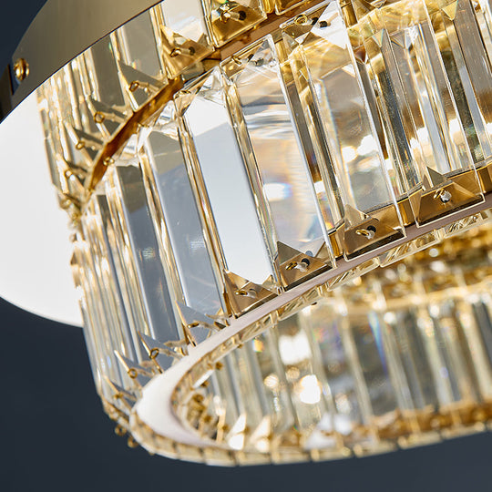 Modern Gold Flushmount Ceiling Light For Bedroom With Prismatic K9 Crystal And Circle Design