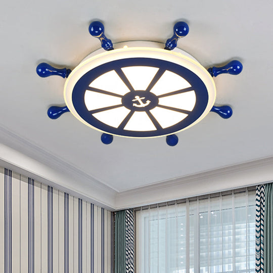 Rudder Kids Ceiling Lamp In Navy Blue - Creative Led Flush Mount Light / 21.5’ White