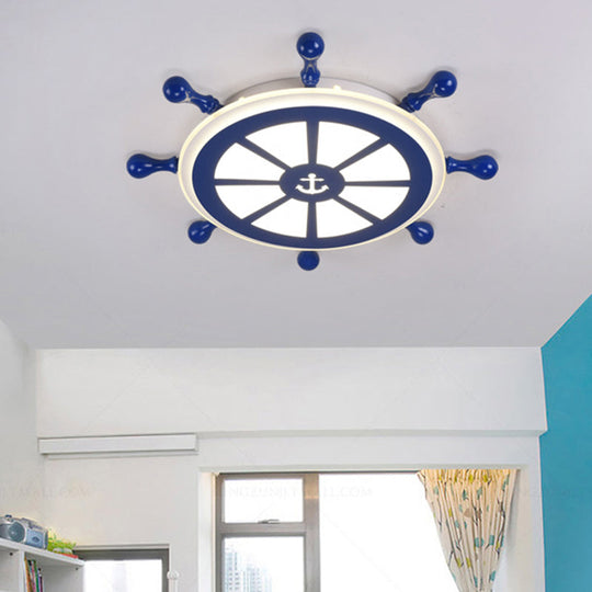 Rudder Kids Ceiling Lamp In Navy Blue - Creative Led Flush Mount Light