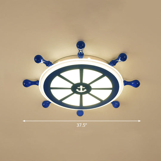 Rudder Kids Ceiling Lamp In Navy Blue - Creative Led Flush Mount Light