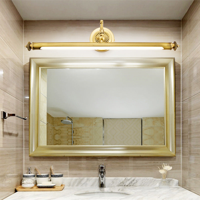 Traditional Brass Tube Vanity Sconce - Metal Bath Wall Mount Light With Rotary Joint