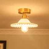 Modern Floral Glass Ceiling Light - Elegant Single-Bulb Foyer Flush Fixture White