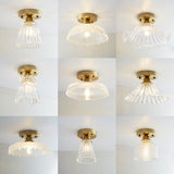 Single Brass Shaded Flushmount Bathroom Ceiling Light In Countryside Style
