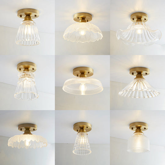 Single Brass Shaded Flushmount Bathroom Ceiling Light In Countryside Style