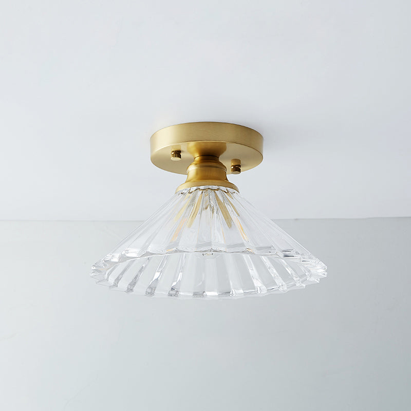 Single Brass Shaded Flushmount Bathroom Ceiling Light In Countryside Style / Cone
