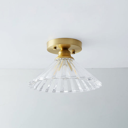 Single Brass Shaded Flushmount Bathroom Ceiling Light In Countryside Style / Cone