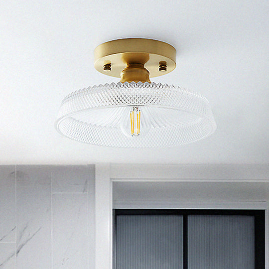 Single Brass Shaded Flushmount Bathroom Ceiling Light In Countryside Style