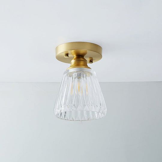Single Brass Shaded Flushmount Bathroom Ceiling Light In Countryside Style / Wine Glass