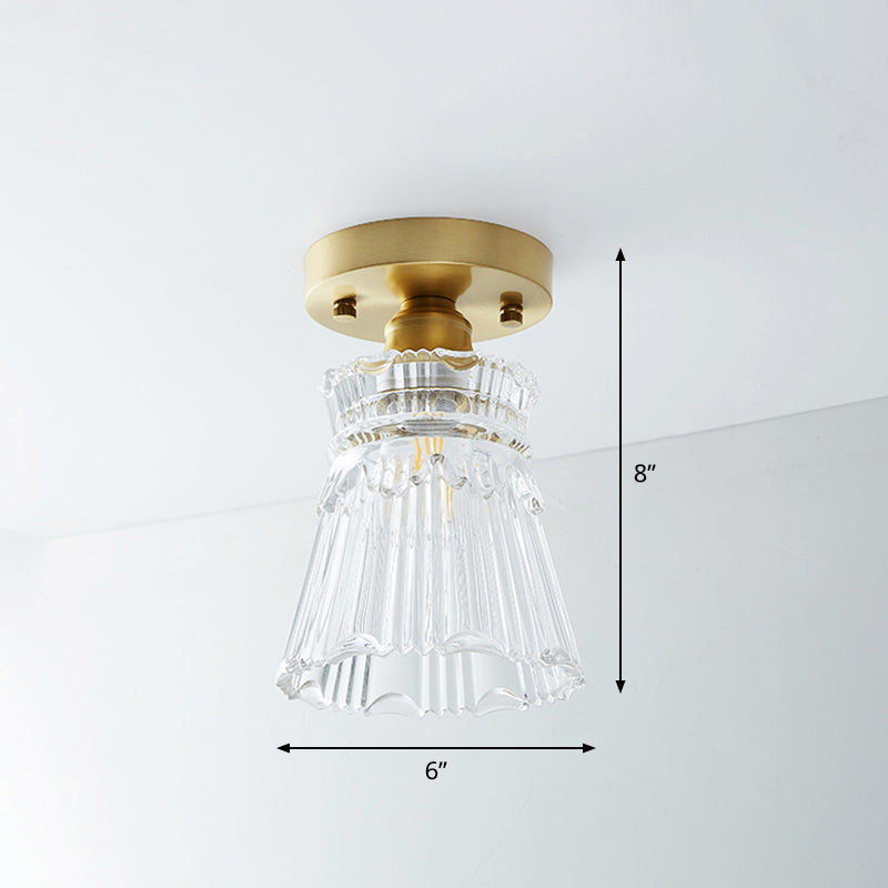Single Brass Shaded Flushmount Bathroom Ceiling Light In Countryside Style