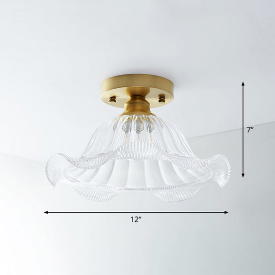 Single Brass Shaded Flushmount Bathroom Ceiling Light In Countryside Style