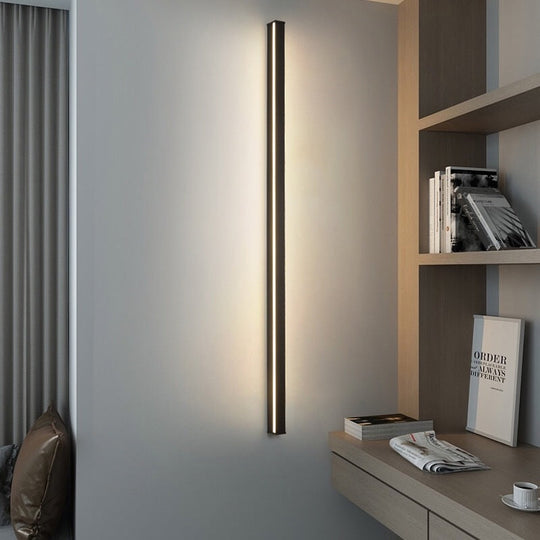 Sleek Black Led Wall Sconce For Hallways - Linear Flush Mount Design