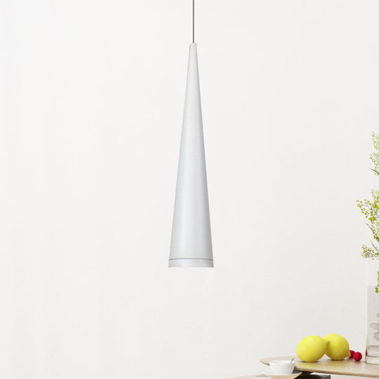 Minimalist Tapered Ceiling Light: White/Black Metal Led Pendant Fixture In White/Warm/Neutral White