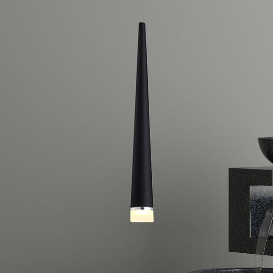 Minimalist Tapered Ceiling Light: White/Black Metal Led Pendant Fixture In White/Warm/Neutral Black