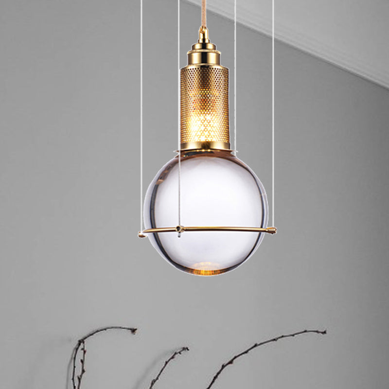 Modern Clear Crystal Ball Pendant Lamp With Led Gold Mesh Cage - Warm/White Bedroom Hanging Light