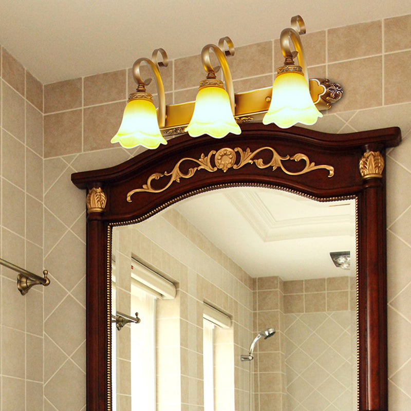 Country-Style Flower Vanity Sconce Light With Carved Glass Elegant Wall Lighting