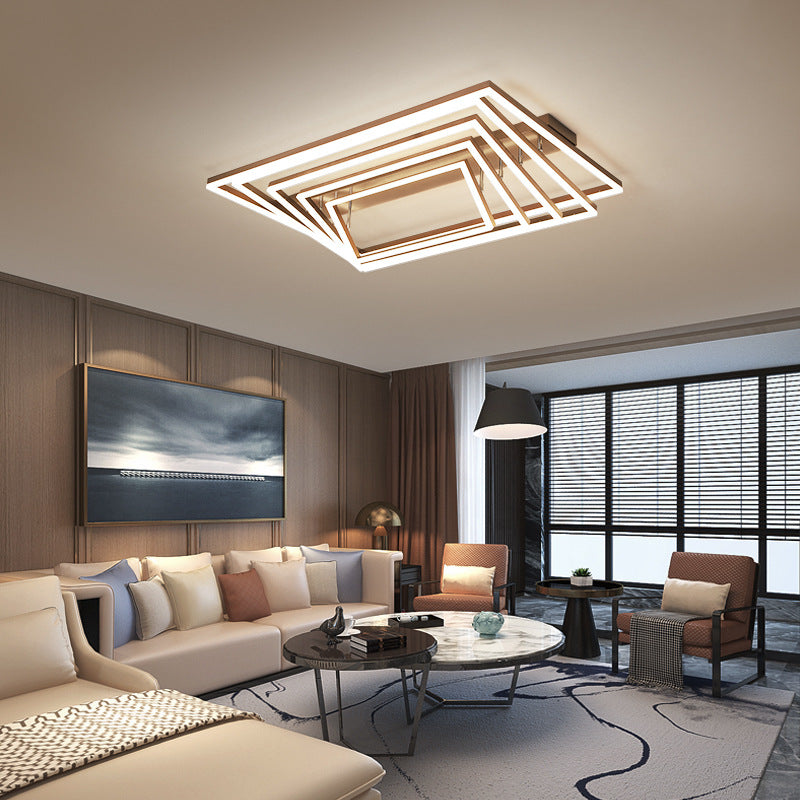 Minimalist Metal Led Flush Mount Ceiling Light With Multi-Tiered Rectangle Design For Living Room