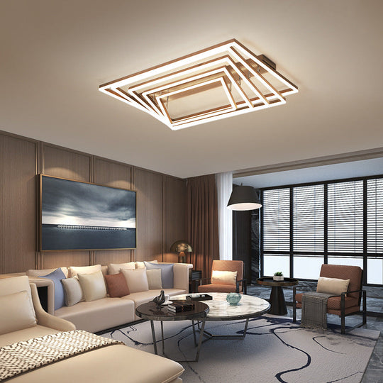 Minimalist Metal Led Flush Mount Ceiling Light With Multi-Tiered Rectangle Design For Living Room