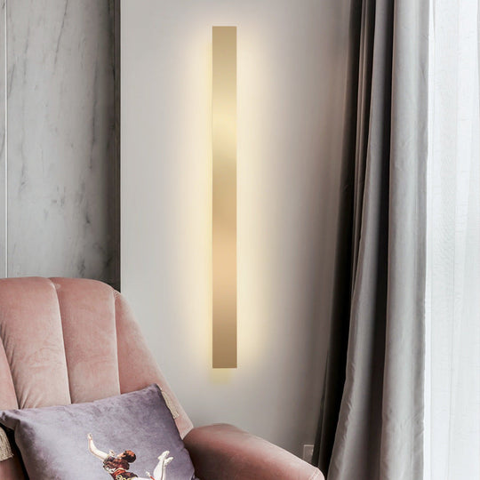 Minimalist Gold Plated Led Wall Sconce For Living Room - Aluminum Bar Shaped Flush Light