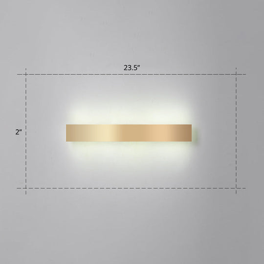 Minimalist Gold Plated Led Wall Sconce For Living Room - Aluminum Bar Shaped Flush Light