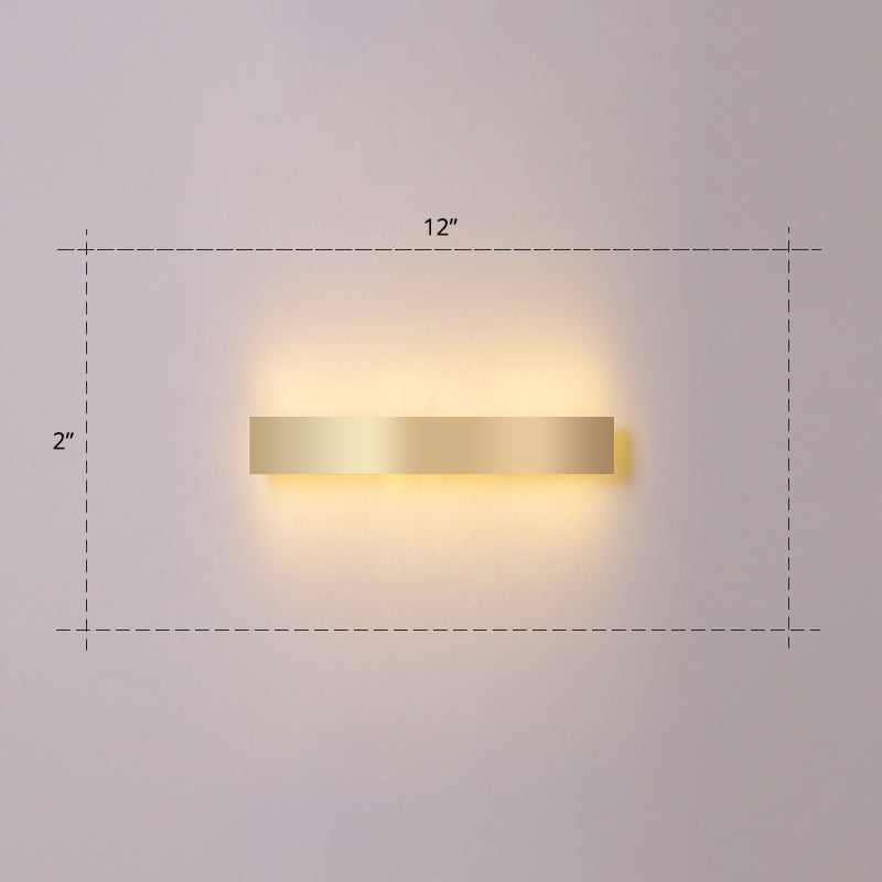 Minimalist Gold Plated Led Wall Sconce For Living Room - Aluminum Bar Shaped Flush Light