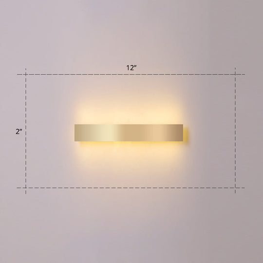 Minimalist Gold Plated Led Wall Sconce For Living Room - Aluminum Bar Shaped Flush Light