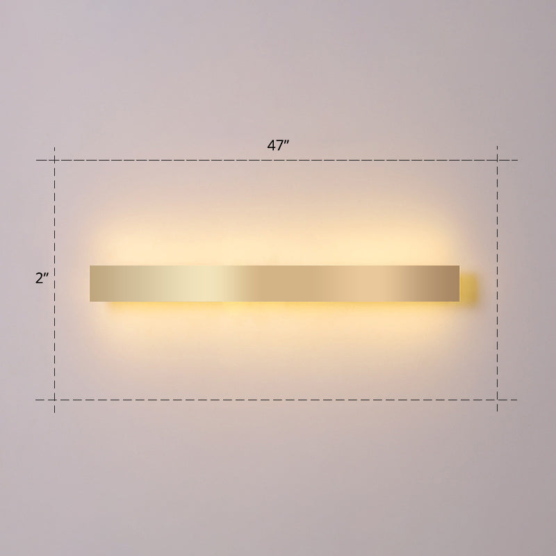 Minimalist Gold Plated Led Wall Sconce For Living Room - Aluminum Bar Shaped Flush Light