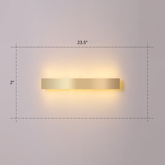 Minimalist Gold Plated Led Wall Sconce For Living Room - Aluminum Bar Shaped Flush Light