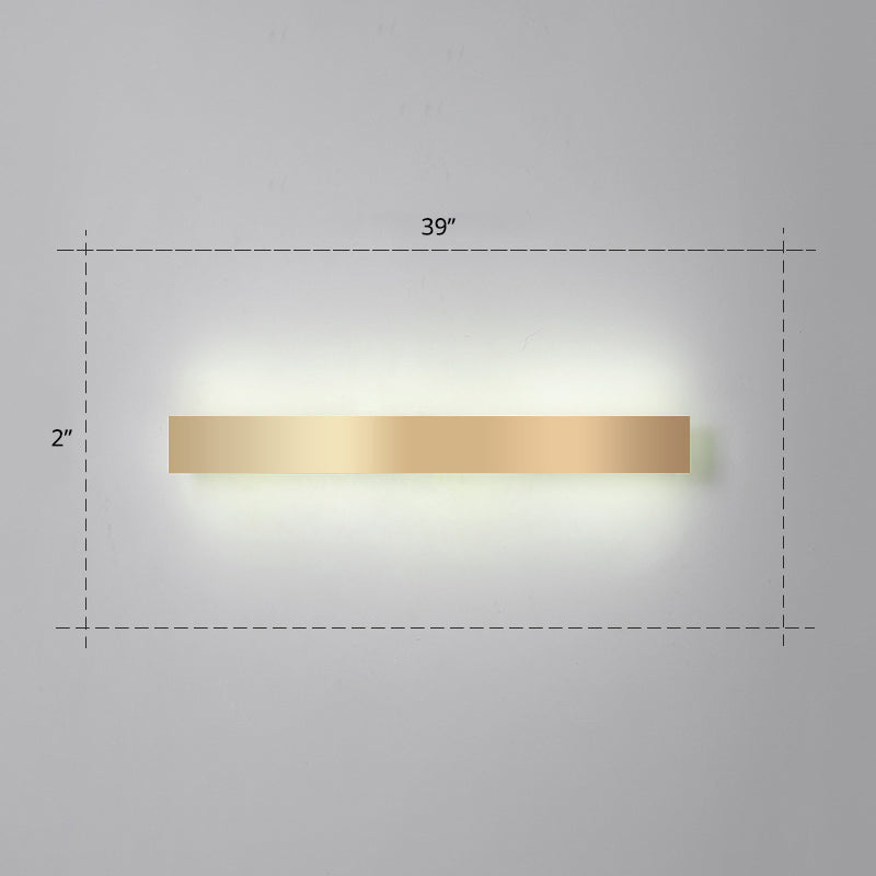 Minimalist Gold Plated Led Wall Sconce For Living Room - Aluminum Bar Shaped Flush Light