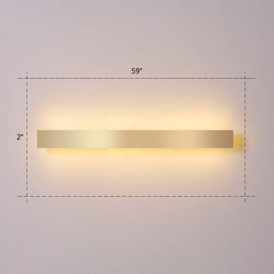 Minimalist Gold Plated Led Wall Sconce For Living Room - Aluminum Bar Shaped Flush Light