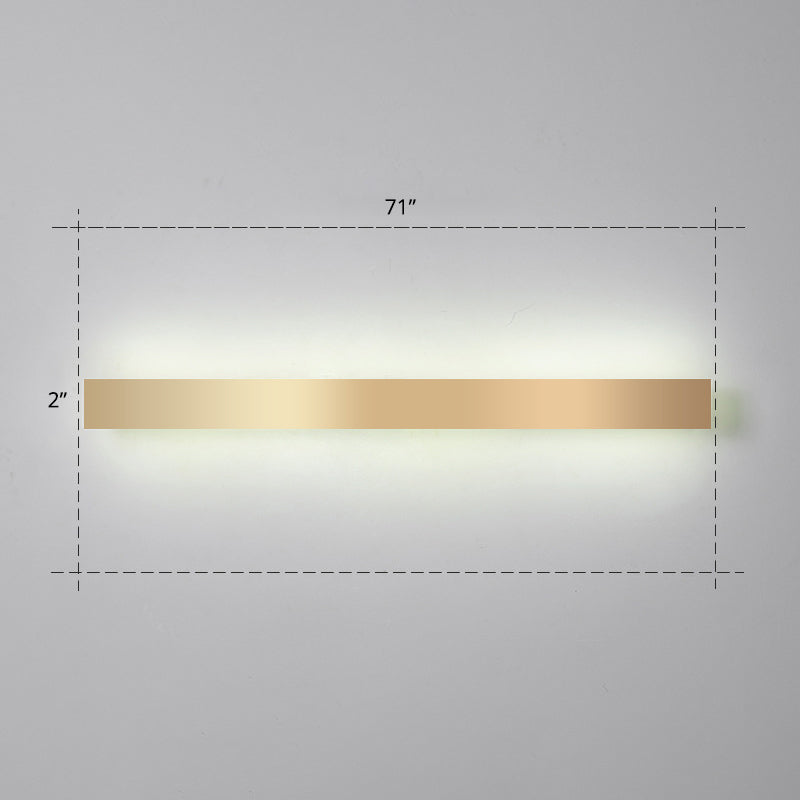 Minimalist Gold Plated Led Wall Sconce For Living Room - Aluminum Bar Shaped Flush Light