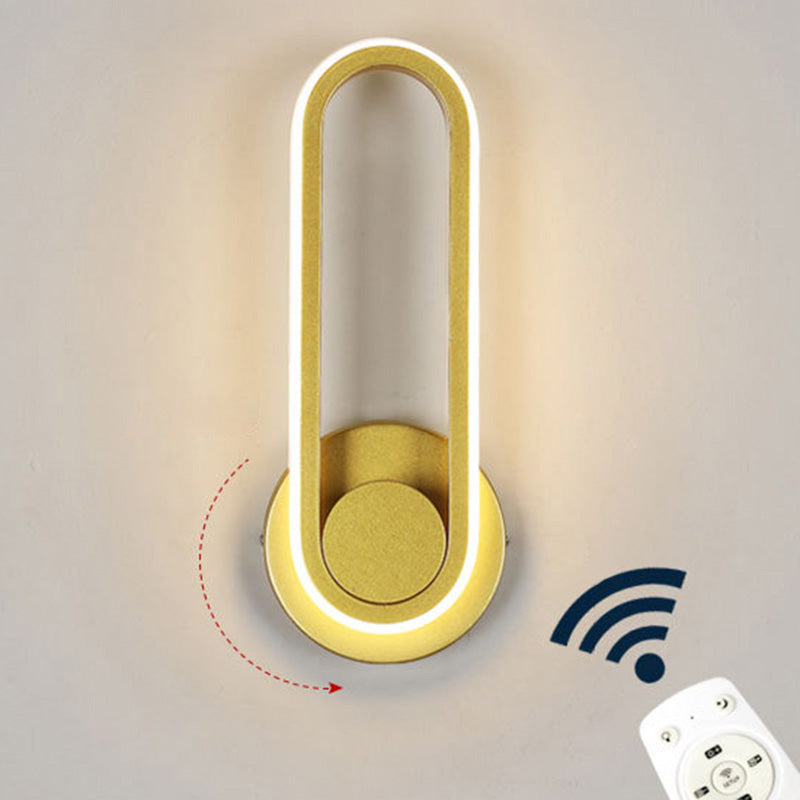 Nordic Metal Led Rotatable Oblong Wall Mount Lamp For Bedroom Lighting Gold / Remote Control
