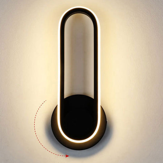 Nordic Metal Led Rotatable Oblong Wall Mount Lamp For Bedroom Lighting Black / Warm