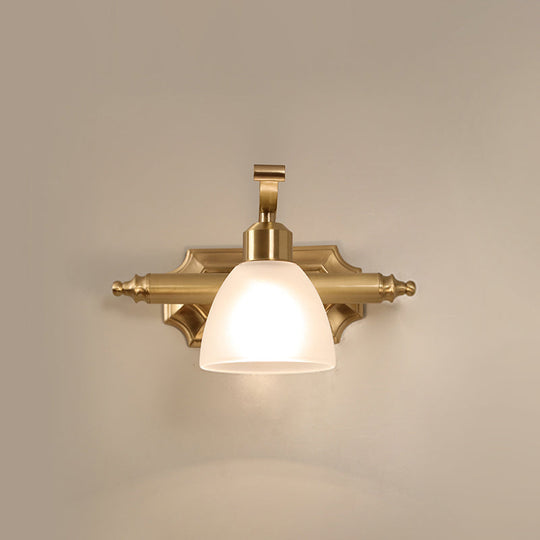 Vintage Frosted White Glass Bell Vanity Lamp - Wall Mount Bathroom Lighting Fixture 1 / Brass
