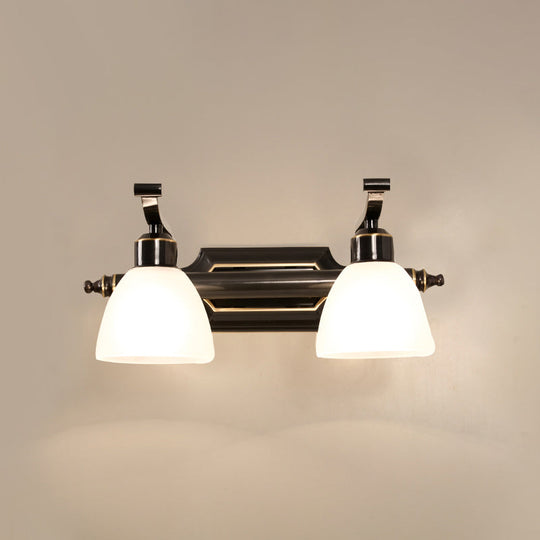Vintage Frosted White Glass Bell Vanity Lamp - Wall Mount Bathroom Lighting Fixture 2 / Black