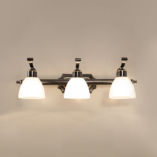 Vintage Frosted White Glass Bell Vanity Lamp - Wall Mount Bathroom Lighting Fixture 3 / Black