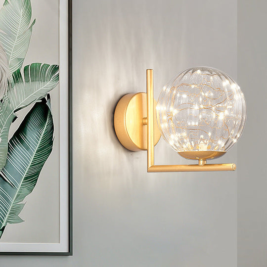 Designer Style Glass Led Wall Sconce - Mini Globe Light Fixture For Bedroom