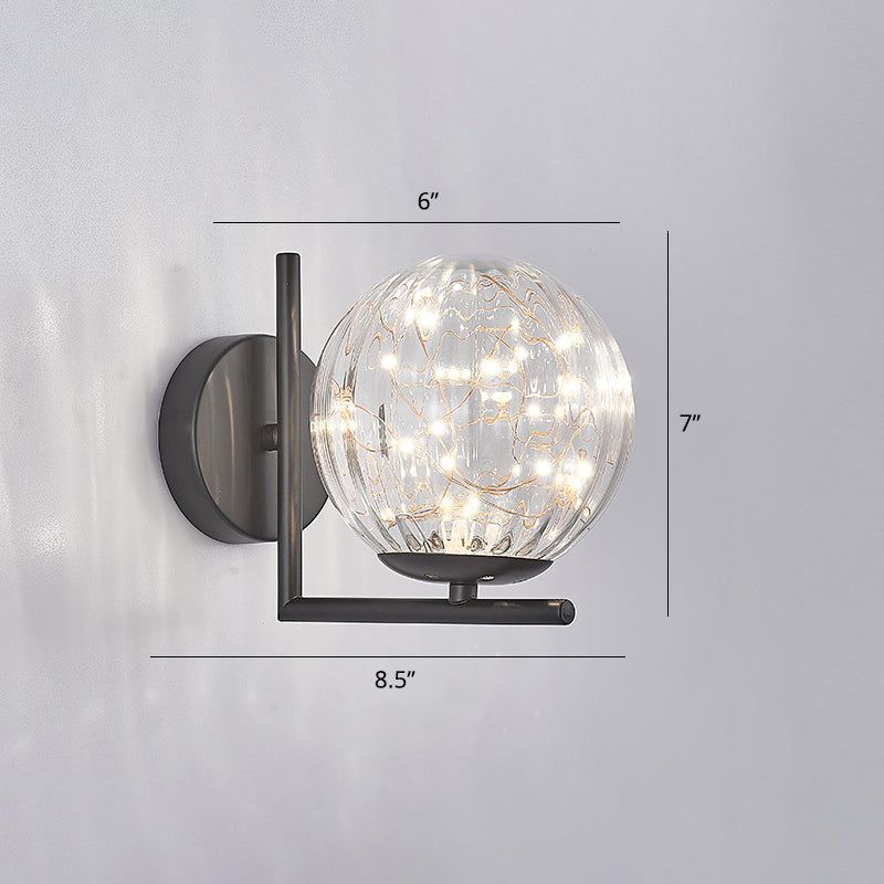 Designer Style Glass Led Wall Sconce - Mini Globe Light Fixture For Bedroom