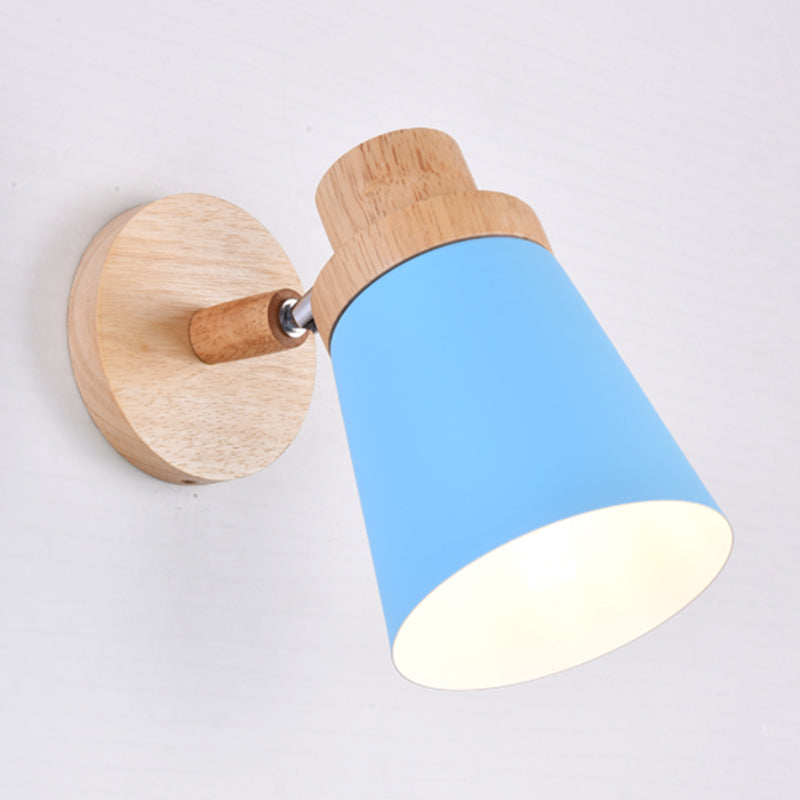 Swivel Macaron Bedside Wall Light Fixture With Metal Shade 1-Bulb Reading Blue