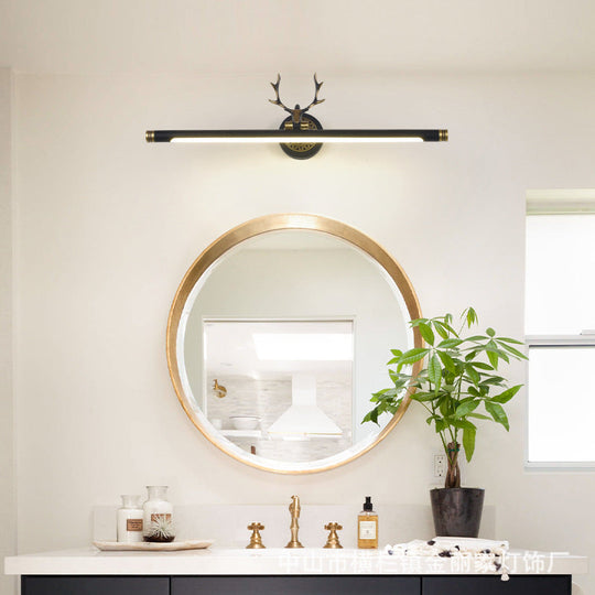 Rotatable Led Tube Vanity Light With Rustic Antler Design - Perfect For Bathroom Black / 18