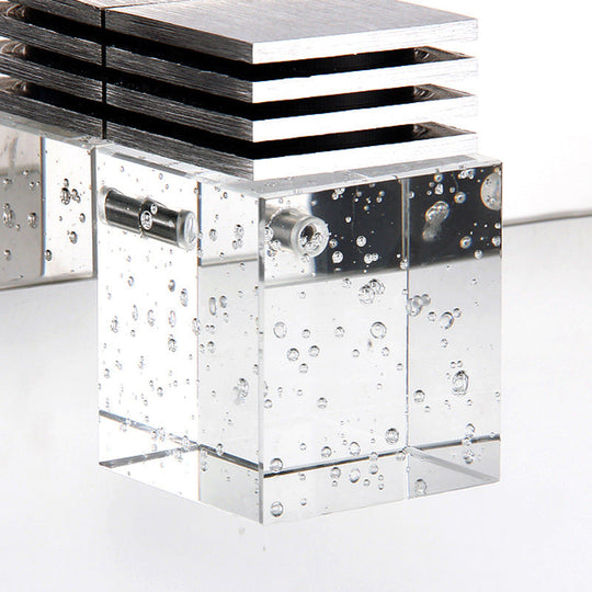 Contemporary Nickel Led Wall Mounted Light For Bath - Seedy K9 Crystal Cube Vanity Sconce