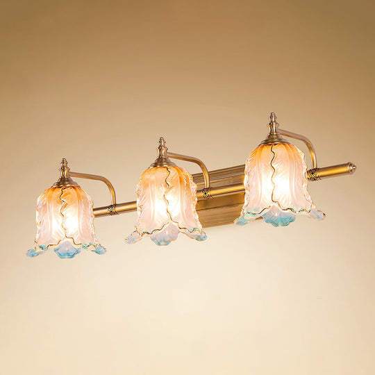 Ombre Glass Flower Wall Sconce: Traditional Brass Vanity Light For Bathroom Mirror 3 /